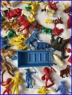 Vintage Rubber Plastic Cowboys Indians Figure Collection LOT 1960's Animals Mix