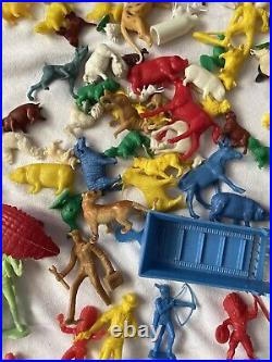 Vintage Rubber Plastic Cowboys Indians Figure Collection LOT 1960's Animals Mix