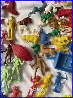 Vintage Rubber Plastic Cowboys Indians Figure Collection LOT 1960's Animals Mix