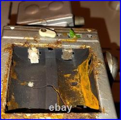 Vintage Tin Robot Toy Silver Battery Operated Opening Chest Red Feet