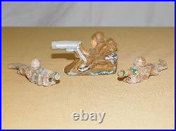 Vintage Toy 3 Hand Carved Wwi Military Machine Gun Soldiers Figures