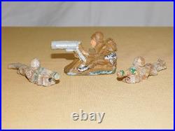 Vintage Toy 3 Hand Carved Wwi Military Machine Gun Soldiers Figures
