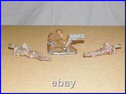 Vintage Toy 3 Hand Carved Wwi Military Machine Gun Soldiers Figures