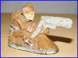 Vintage Toy 3 Hand Carved Wwi Military Machine Gun Soldiers Figures