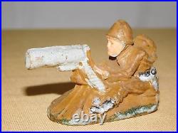 Vintage Toy 3 Hand Carved Wwi Military Machine Gun Soldiers Figures