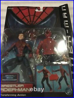 Vintage Toy Biz 2002 Marvel Spider-Man movie figure wrestler Spider-Man On Card