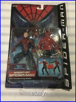 Vintage Toy Biz 2002 Marvel Spider-Man movie figure wrestler Spider-Man On Card