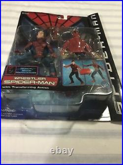 Vintage Toy Biz 2002 Marvel Spider-Man movie figure wrestler Spider-Man On Card