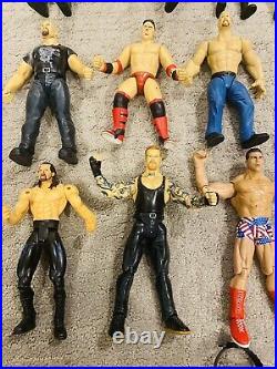 Vintage WWF WCW Lot Of 31 Elite Toy Figure Wrestlers 1990s Collection With Extras