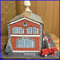 Vintage Wood De Luxe Fire Department Play Set with Vehicles, Figures & Trees