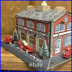 Vintage Wood De Luxe Fire Department Play Set with Vehicles, Figures & Trees