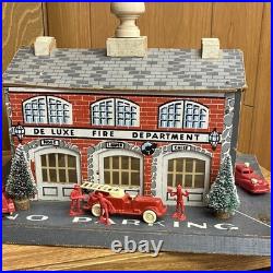 Vintage Wood De Luxe Fire Department Play Set with Vehicles, Figures & Trees