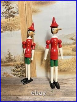 Vintage Wooden Pinocchio Toy Figures Set of 2 Hand-Painted Mint Condition