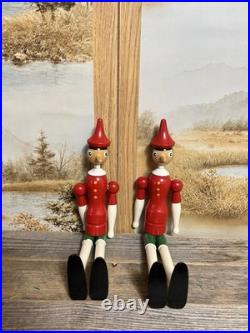 Vintage Wooden Pinocchio Toy Figures Set of 2 Hand-Painted Mint Condition