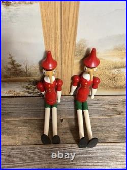 Vintage Wooden Pinocchio Toy Figures Set of 2 Hand-Painted Mint Condition