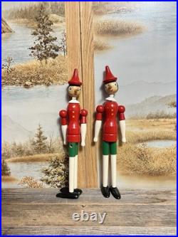Vintage Wooden Pinocchio Toy Figures Set of 2 Hand-Painted Mint Condition