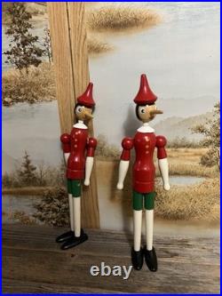 Vintage Wooden Pinocchio Toy Figures Set of 2 Hand-Painted Mint Condition