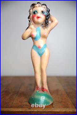 Vintage chalkware carnival prize figure pin up girl flapper toy risque statue