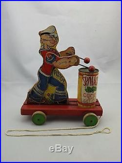 Vintage rare Fisher-Price Wood-Figures Popeye spinach eater, pull toy 1939 #488