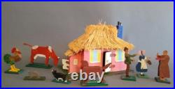 Vintage wooden toy figures Cottage with thatched roof The House that Jack Built