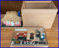 Vintage wooden toy figures Cottage with thatched roof The House that Jack Built