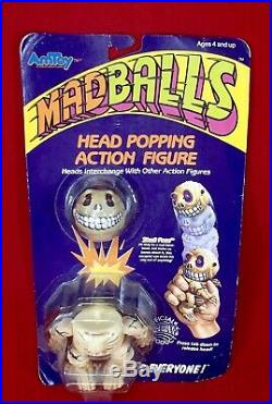 Vtg 1986 MADBALLS HEAD POPPERS Popping Action Figure SKULL FACE skeleton toy MOC