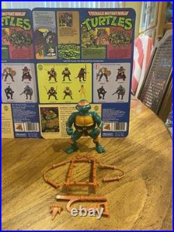 Vtg 1988 complete TMNT Set 4 Figures Lot W 10 Back Cardback w weapon racks
