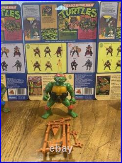 Vtg 1988 complete TMNT Set 4 Figures Lot W 10 Back Cardback w weapon racks