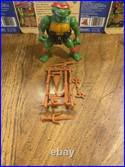Vtg 1988 complete TMNT Set 4 Figures Lot W 10 Back Cardback w weapon racks
