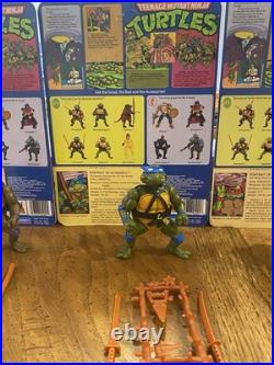 Vtg 1988 complete TMNT Set 4 Figures Lot W 10 Back Cardback w weapon racks