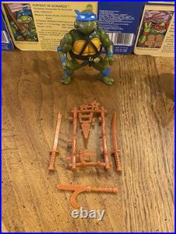 Vtg 1988 complete TMNT Set 4 Figures Lot W 10 Back Cardback w weapon racks