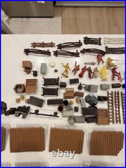 Vtg Marx Fort Apache Playset Lot 102 Pc Log Cabin Fences Figures Accessories