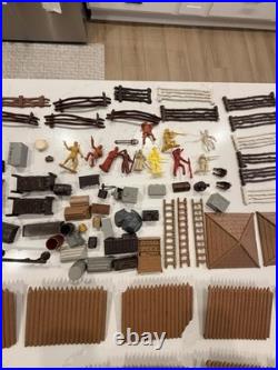Vtg Marx Fort Apache Playset Lot 102 Pc Log Cabin Fences Figures Accessories