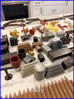 Vtg Marx Fort Apache Playset Lot 102 Pc Log Cabin Fences Figures Accessories