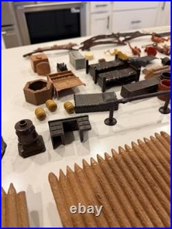 Vtg Marx Fort Apache Playset Lot 102 Pc Log Cabin Fences Figures Accessories