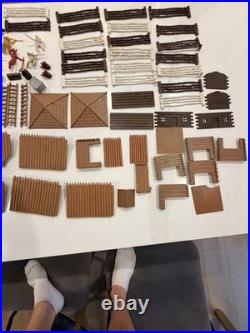 Vtg Marx Fort Apache Playset Lot 102 Pc Log Cabin Fences Figures Accessories