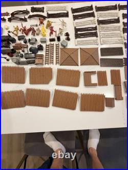 Vtg Marx Fort Apache Playset Lot 102 Pc Log Cabin Fences Figures Accessories