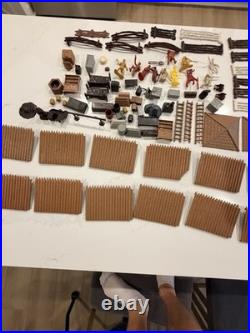 Vtg Marx Fort Apache Playset Lot 102 Pc Log Cabin Fences Figures Accessories