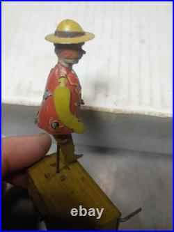 Vtg Tin toy Germany 1920's era Figure on pole dancing